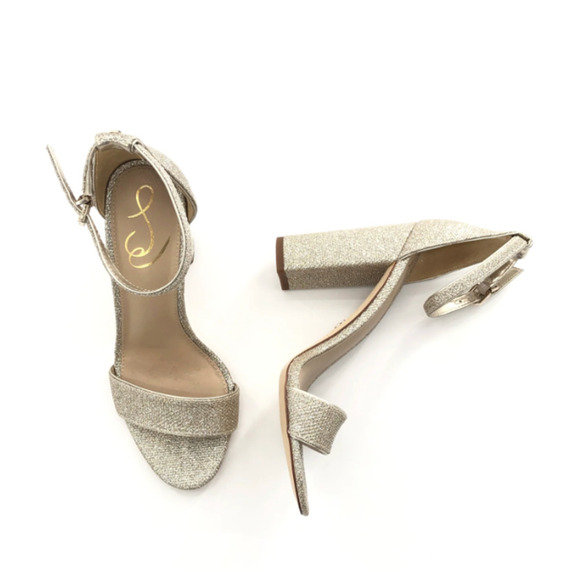 NWOT Sam Edelman Yaro Block Heel Sandal 7.5 Gold Jute Tan Formal Cocktail Office - Picture 2 of 9